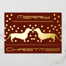 Dachshunds Stippen Folie Kerstkaart - Rood