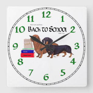 Dachshunds terug naar school vierkante klok