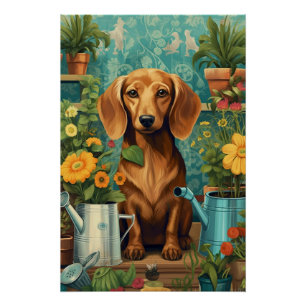 Dachshund's tuinieren avontuur perfect poster