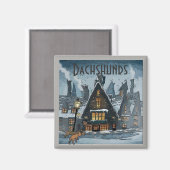 Dachshunds Winter Storm, voeg tekst toe Magneet (Voorkant / Achterkant)