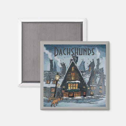 Dachshunds Winter Storm, voeg tekst toe Magneet (Voorkant / Achterkant)