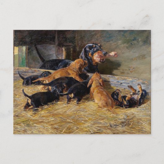 Dachshunds with Puppy in Stable Hermine Bieder ied Briefkaart (Voorkant)