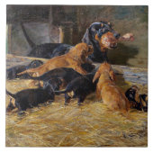 Dachshunds with Puppy in Stable Hermine Bieder ied Tegeltje (Voorkant)