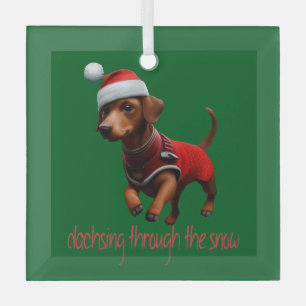Dachsing door de sneeuw Dachshund worst hond Glas Ornament