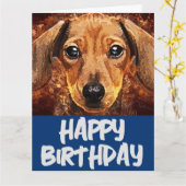 DACHSUND DOG ART BIRTHDAY WENSKAART KAART (Gele Bloem)