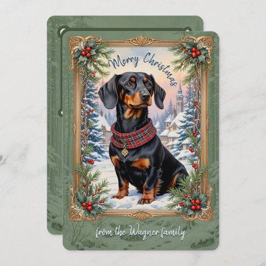 Dachsund Dog Vintage Christmas Kaart (Voorkant / Achterkant)