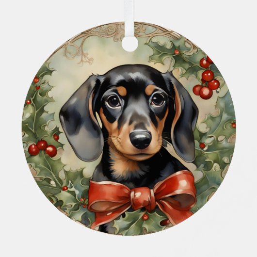 Dachsund Puppy's eerste kerst metal Ornament (Achterkant)