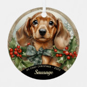 Dachsund Puppy's eerste kerst metal Ornament (Voorkant)