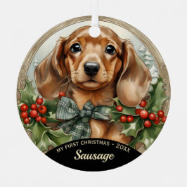 Dachsund Puppy's eerste kerst metal Ornament