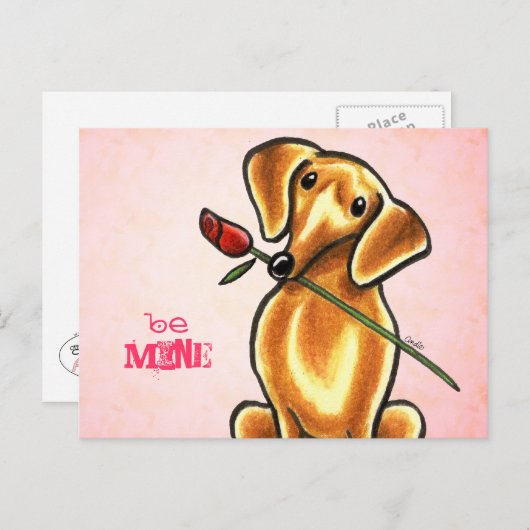 Dachsund-Roos is een mijne-off-Leash Art™ Briefkaart (Voorkant / Achterkant)