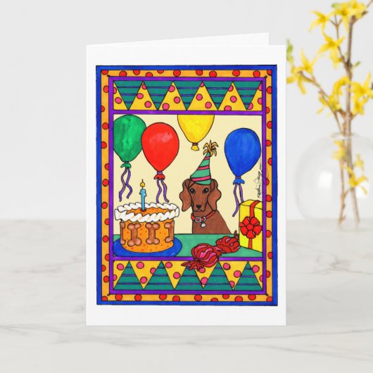 DACHSUND VAN DE VERJAARDAG KAART (Gele Bloem)