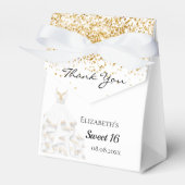 Dacht 16 witte gouden glitterjurk bedankt bedankdoosjes (Voorkant Zijde)
