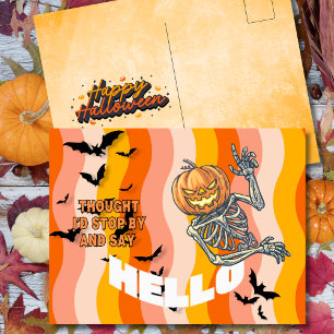 Dacht even langs te komen Pompoenskelet Halloween Feestdagenkaart