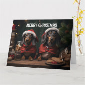 Dachunds Kerst Kaart (Gele Bloem)