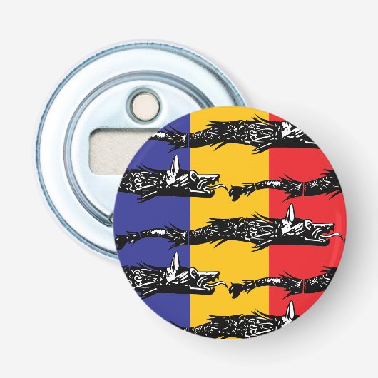 Dacian Wolf - driekleurige vlag Button Flesopener (Voorkant)