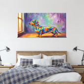 Dackel am Fenster Pop Art Portrait Canvas Afdruk (Insitu (Slaapkamer))