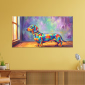 Dackel am Fenster Pop Art Portrait Canvas Afdruk (Insitu (Woonkamer))