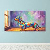 Dackel am Fenster Pop Art Portrait Canvas Afdruk (Insitu (Houten vloer))
