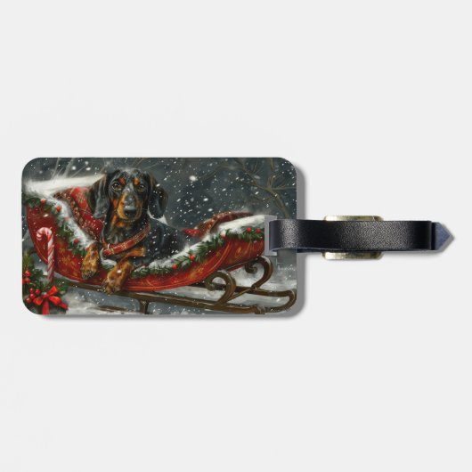 Dackel hond kerst feestelijk bagagelabel (Achterkant horizontaal)