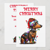 "DACKEL IN KERSTVERLICHTING GEWRAPT" KAART (Voorkant / Achterkant)