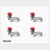 Dackel mit Bollenhut Ovale Sticker (Vel)