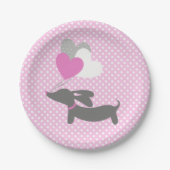 Dackel Roze Meisje Baby Shower Papieren Borden Bordje (Voorkant)
