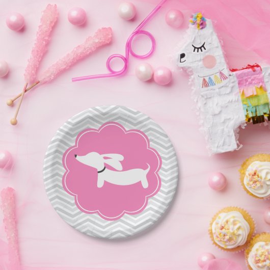 Dackel Roze Papieren Borden Doxie Babyfeestje Papieren Bordje (Feest)