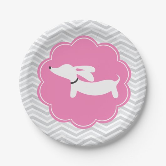 Dackel Roze Papieren Borden Doxie Babyfeestje Papieren Bordje (Voorkant)