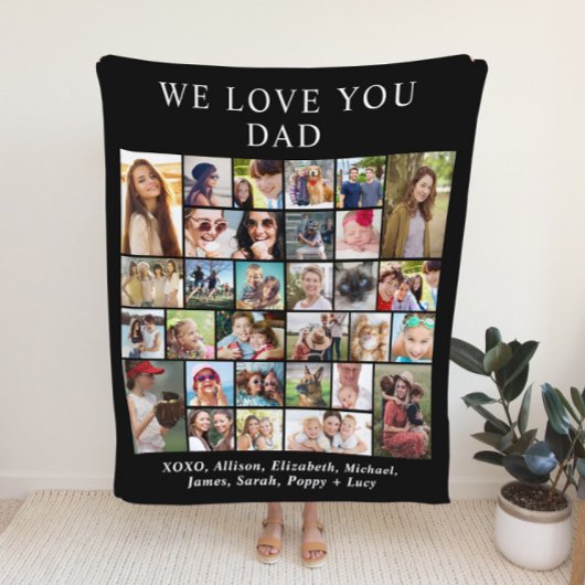 Dad 30 Photo Collage Zwart Fleece Deken