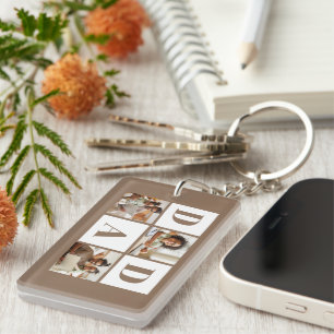 Dad 3 Foto Collage Vet Bruine Typografie Sleutelhanger