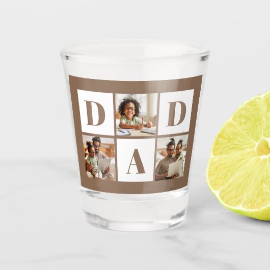 Dad 3 Photo Collage Bold Brown Typography Shot Glas (Voorkant)