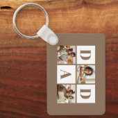 Dad 3 Photo Collage Bold Brown Typography Sleutelhanger (Voorkant)