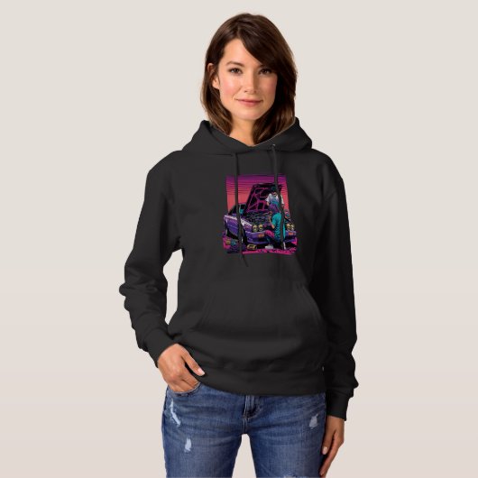 Dad and Daughter Fixing Car Retro Pop Car Mechanic Hoodie (Voorkant volledig)