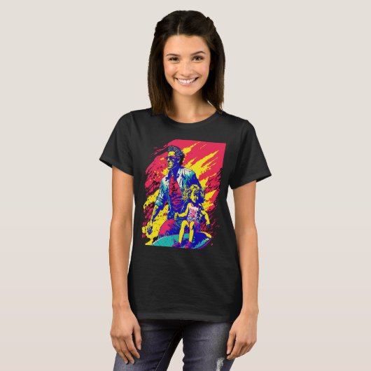 Dad And Daughter Surfing Retro Pop Surfer Dad 2 T-shirt (Voorkant volledig)