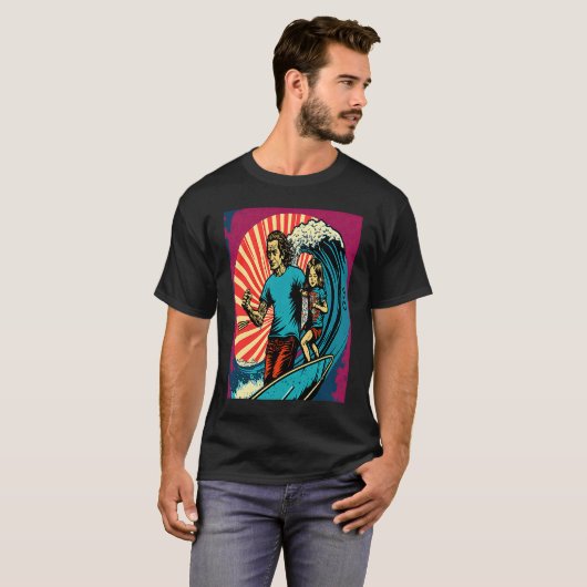 Dad And Daughter Surfing Retro Pop Surfer Dad 3 T-shirt (Voorkant volledig)