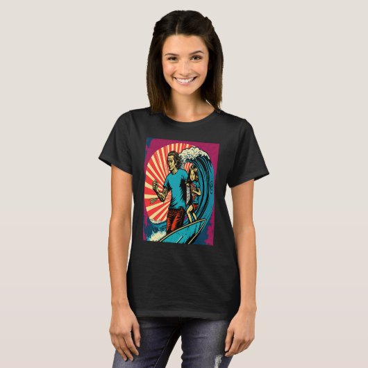 Dad And Daughter Surfing Retro Pop Surfer Dad  3 T-shirt (Voorkant volledig)