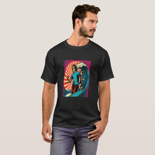 Dad And Daughter Surfing Retro Pop Surfer Dad T-shirt (Voorkant volledig)