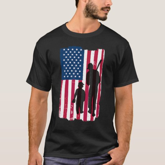 Dad And Son Batter & Pitcher Baseball Player Ameri T-shirt (Voorkant)