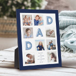 DAD Blue Letters Family Photo Collage Navy Lijst Fotoplaat<br><div class="desc">Stuur een mooi gepersonaliseerd cadeau naar je vader (DAD) dat hij voor altijd zal koesteren. Speciaal gepersonaliseerd collage-fotoplaatje voor je eigen speciale familiefoto's en herinneringen. Ons ontwerp is uitgerust met een eenvoudig rasterontwerp van acht fotocollage met "DAD"-letters die in het rasterontwerp worden weergegeven. Elke foto is gemaakt met een simpele...</div>