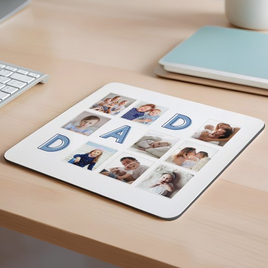 DAD Blue Letters Nine Family Photo Grid Collage Muismat