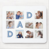 DAD Blue Letters Nine Family Photo Grid Collage Muismat (Voorkant)