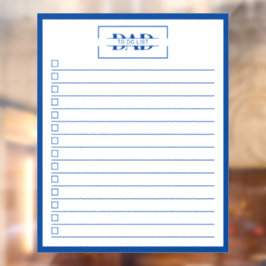 Dad Blue Monogram 20" x 25" Takenlijst Dry Erase Raamsticker
