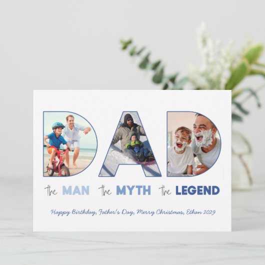DAD Cutout Letters Het Man Myth Legend Blauw Foto Aankondiging (Staand voorkant)