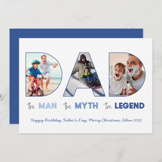 DAD Cutout Letters Het Man Myth Legend Blauw Foto Aankondiging (Voorkant / Achterkant)