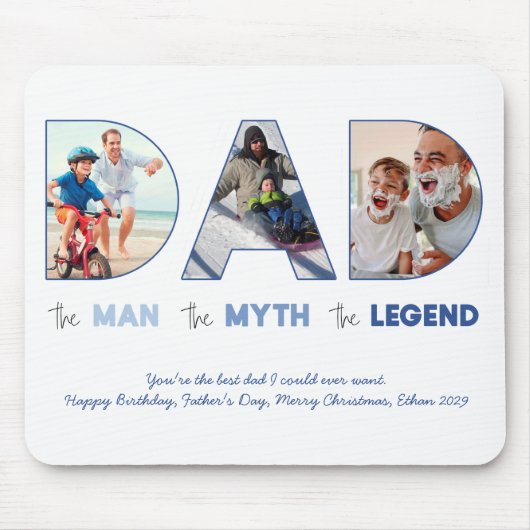 DAD Cutout Photo Collage Man Myth Legend Blue Muismat (Voorkant)
