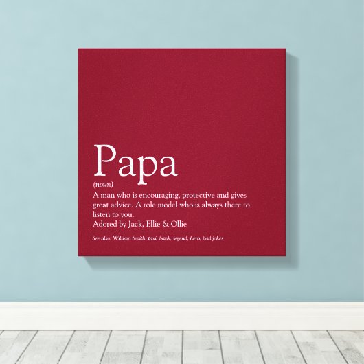 Dad Daddy Father Papa Definition Fun Burgundy Canvas Afdruk (Insitu (Houten vloer))