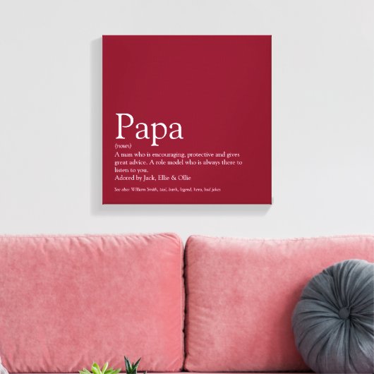 Dad Daddy Father Papa Definition Fun Burgundy Canvas Afdruk (Insitu (Woonkamer))