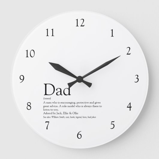 Dad Daddy Father Quote Black and White Grote Klok (Voorkant)