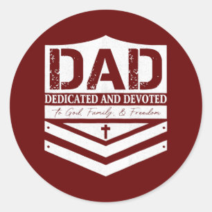 Dad Dedicated And Devoted Happy Father's Day Ronde Sticker