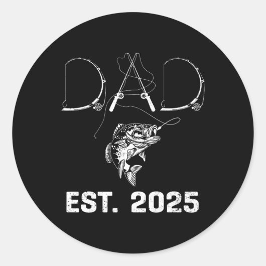 Dad Est 2025 Fishing Dad To Be New Baby Daddy Fath Ronde Sticker (Voorkant)